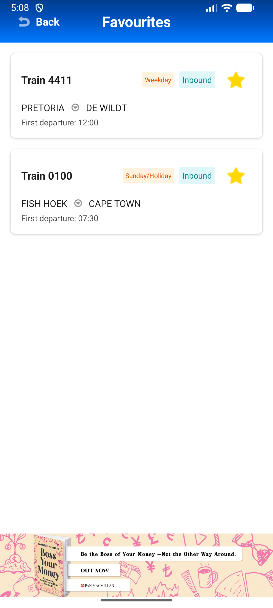 Favourites - Save your frequent routes